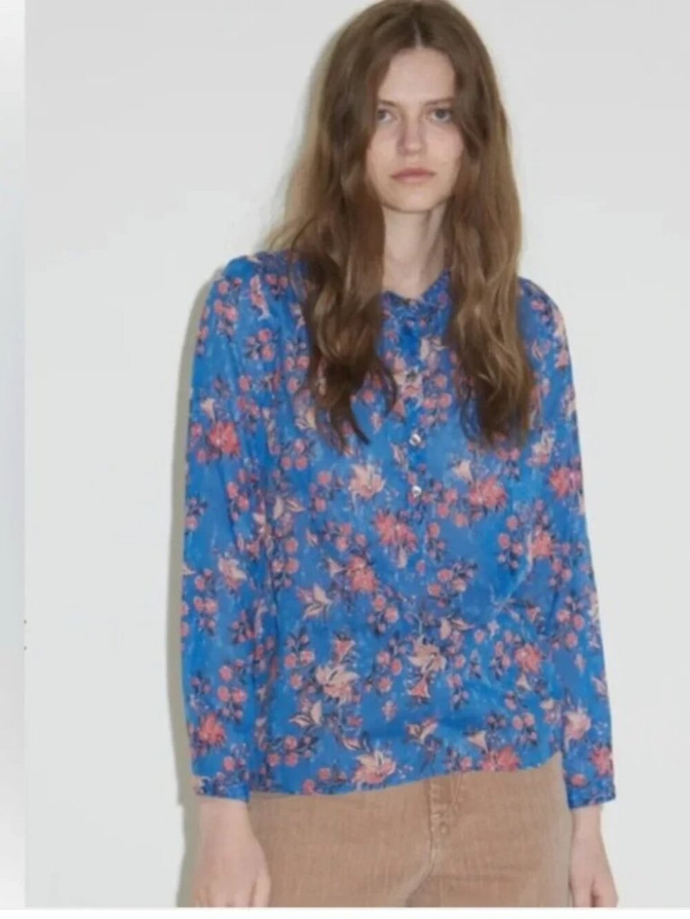 Isabel Marant Etoile 100% Cotton Snap Front Balloon Sleeve Floral Blouse EU36